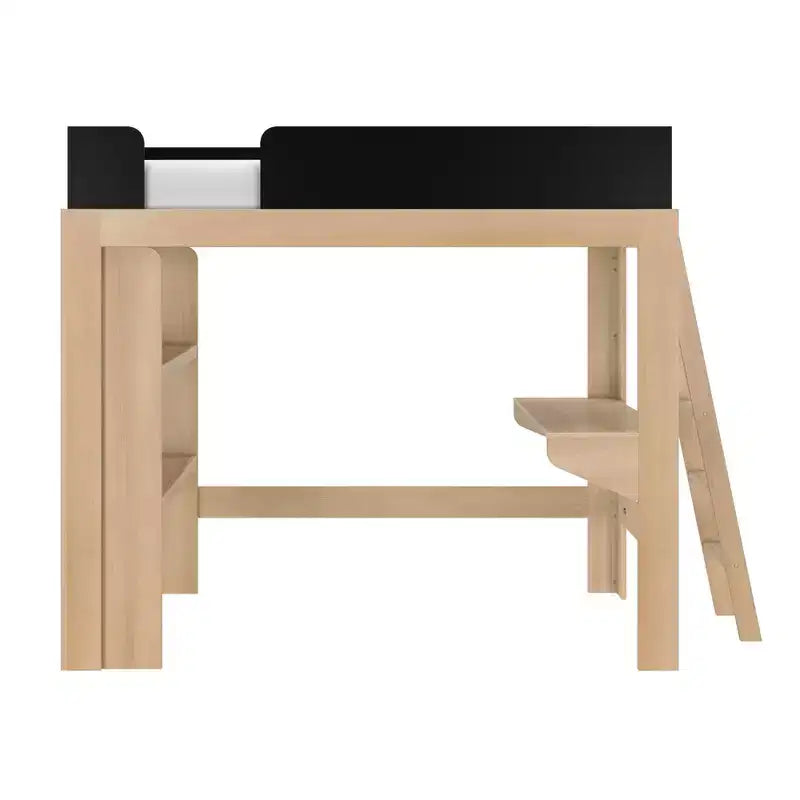 Lit mezzanine double avec bureau et étagère, moderne du milieu du siècle, 1 personne — Blond/Pacanier