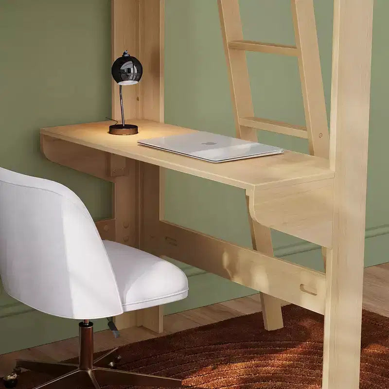 Lit mezzanine double avec bureau et étagère, moderne du milieu du siècle, 1 personne — Blond/Pacanier