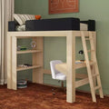 Lit mezzanine double avec bureau et étagère, moderne du milieu du siècle, 1 personne — Blond/Pacanier