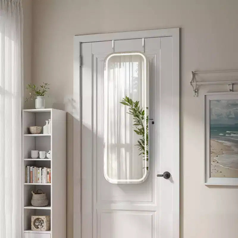 Armoire à bijoux miroir pleine longueur LED blanche, à monter au mur/sur une porte, pour utilisateur unique