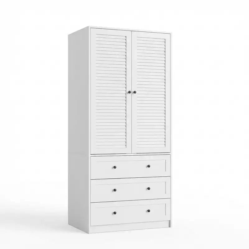 Armoire autoportante blanche avec tringle de suspension et 3 tiroirs, organisateur de placard simple