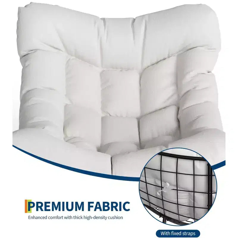Fauteuil à bascule surdimensionné avec pouf, gris/blanc, 1 place, en osier tressé à la main
