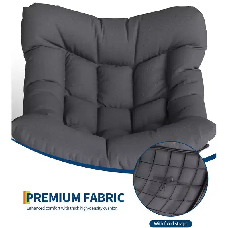 Fauteuil à bascule surdimensionné avec pouf, gris/blanc, 1 place, en osier tressé à la main