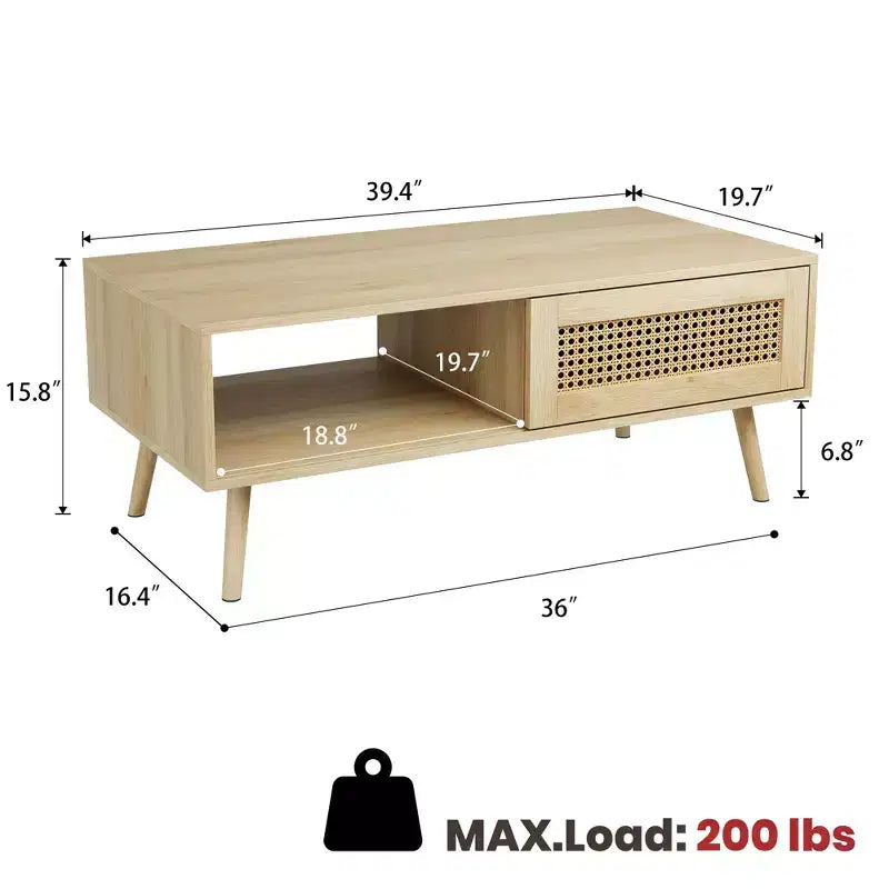 Table basse en bois – Noir/Chêne/Blanc, Boho, Porte coulissante et Étagère ouverte, 1 personne