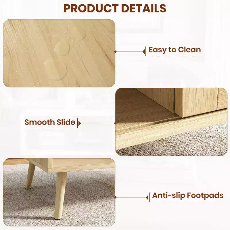 Table basse en bois – Noir/Chêne/Blanc, Boho, Porte coulissante et Étagère ouverte, 1 personne