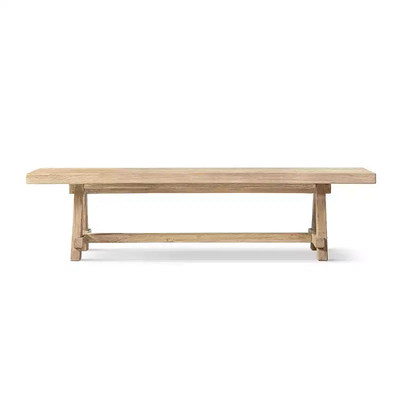 Banc de salle à manger tréteaux en orme recyclé, bois naturel, 4 places