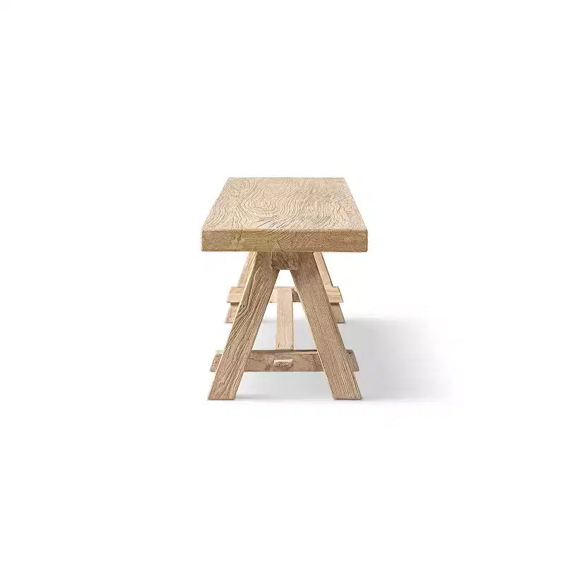 Banc de salle à manger tréteaux en orme recyclé, bois naturel, 4 places