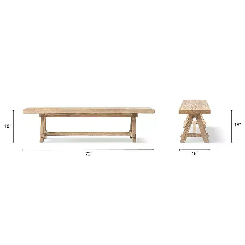 Banc de salle à manger tréteaux en orme recyclé, bois naturel, 4 places