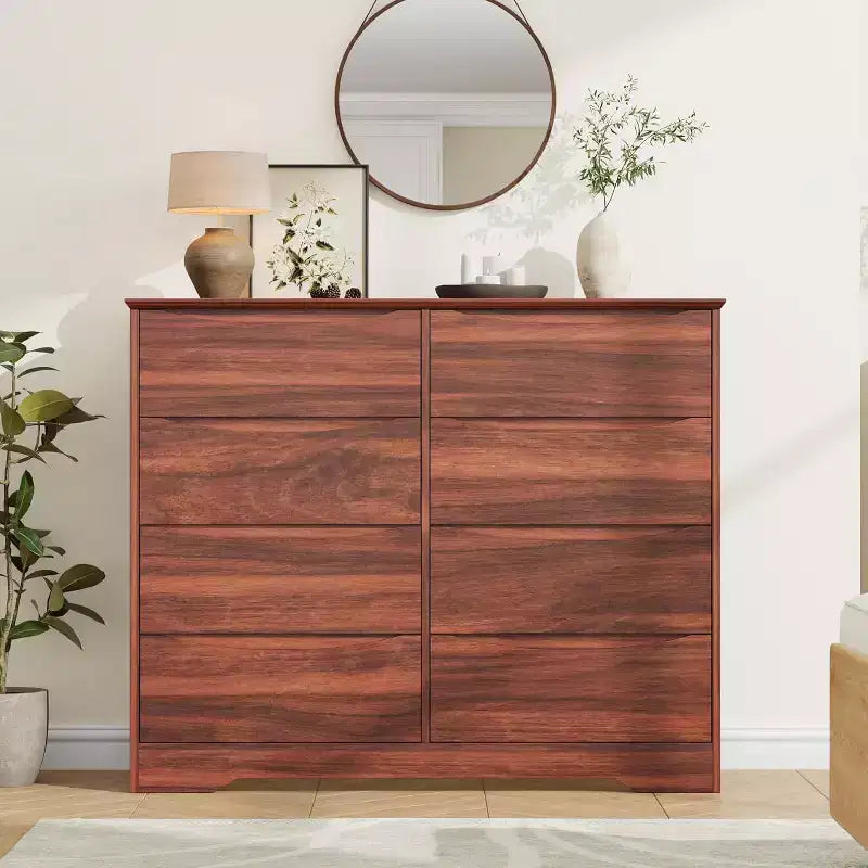 Wooden Dresser with 8 Drawers, Modern Closet with Deep Storage, Large Chest of Drawers with Wide Top, Long Storage Dresser for Bedroom, Living Room