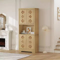 72 Tall Pantry Cabinet with Carved Door, Kitchen Storage Cabinet with Shelf for Microwave, Wooden Cupboard with Crystal Handle for Dining Room