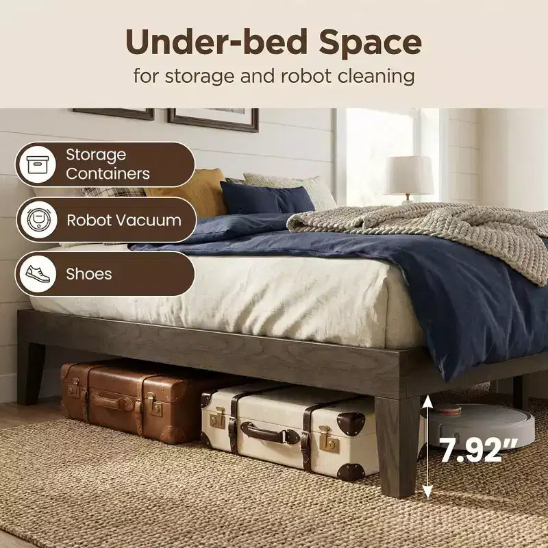 Cadre de lit en bois massif Ora Maison, support à 14 lattes, pas besoin de sommier tapissier, lit plateforme écologique en bois massif avec patins de protection