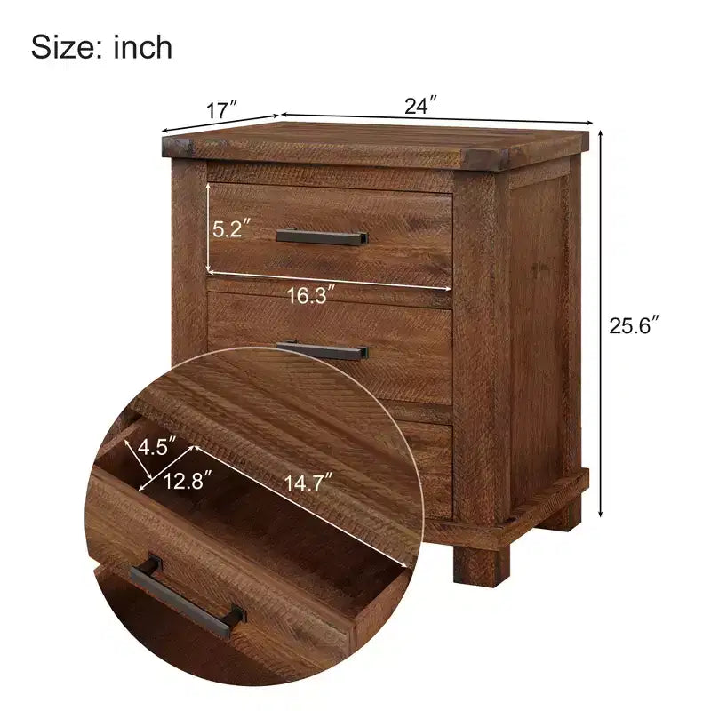Table de chevet rustique à 3 tiroirs en bois massif recyclé, lot de 2 (BS531408AAD)