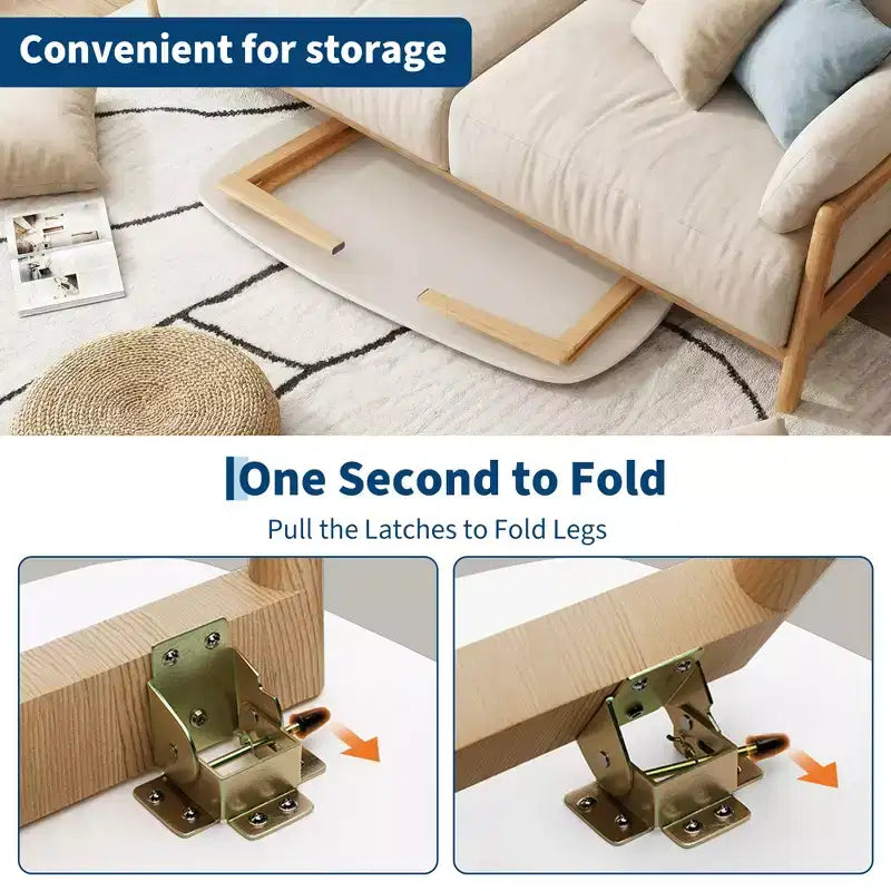 Table Basse Pliante en Bois COZONY avec Pieds Pliables, Bureau Bas pour Petits Espaces