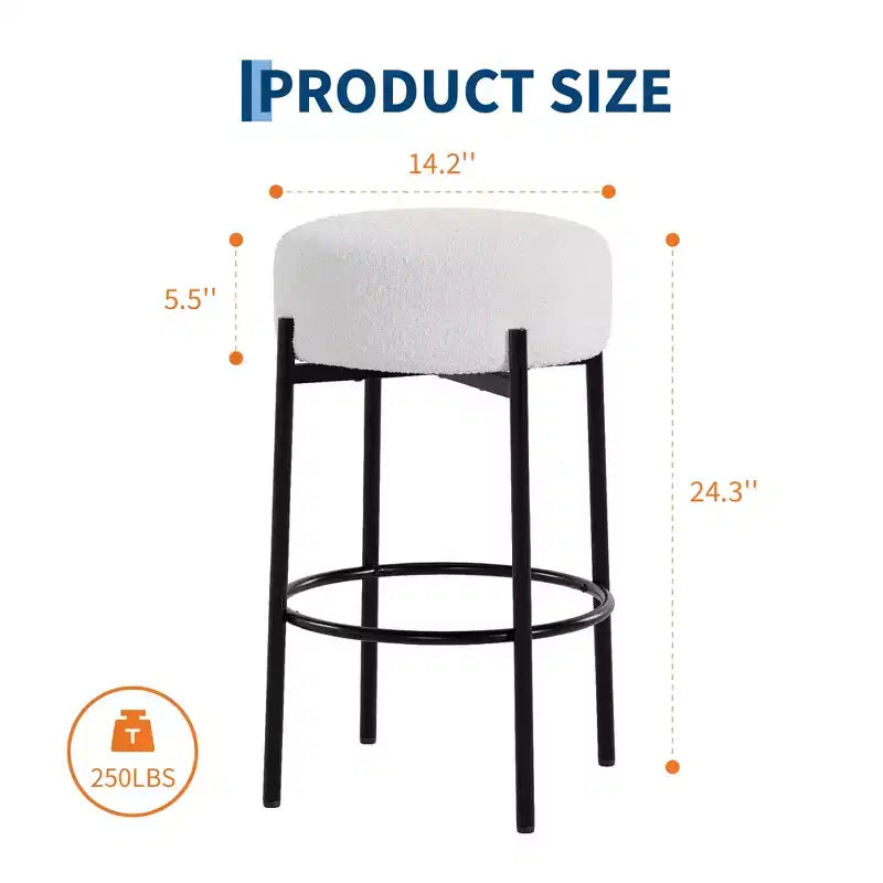 Lot de 2 tabourets de bar modernes hauteur comptoir 61 cm avec assise souple, sans dossier et pieds en métal pour îlot de cuisine, bar ou salle à manger