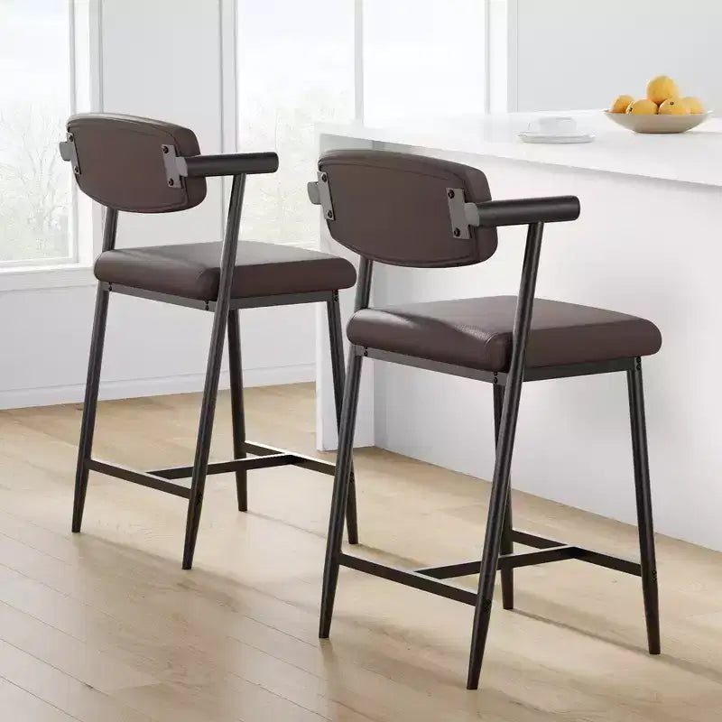 Ensemble de meubles de 2/4/6/8, Tabouret de bar de comptoir vintage en cuir PU avec dossier, Tabourets de 65 cm de hauteur d'assise, Chaises de bar rembourrées pour la cuisine
