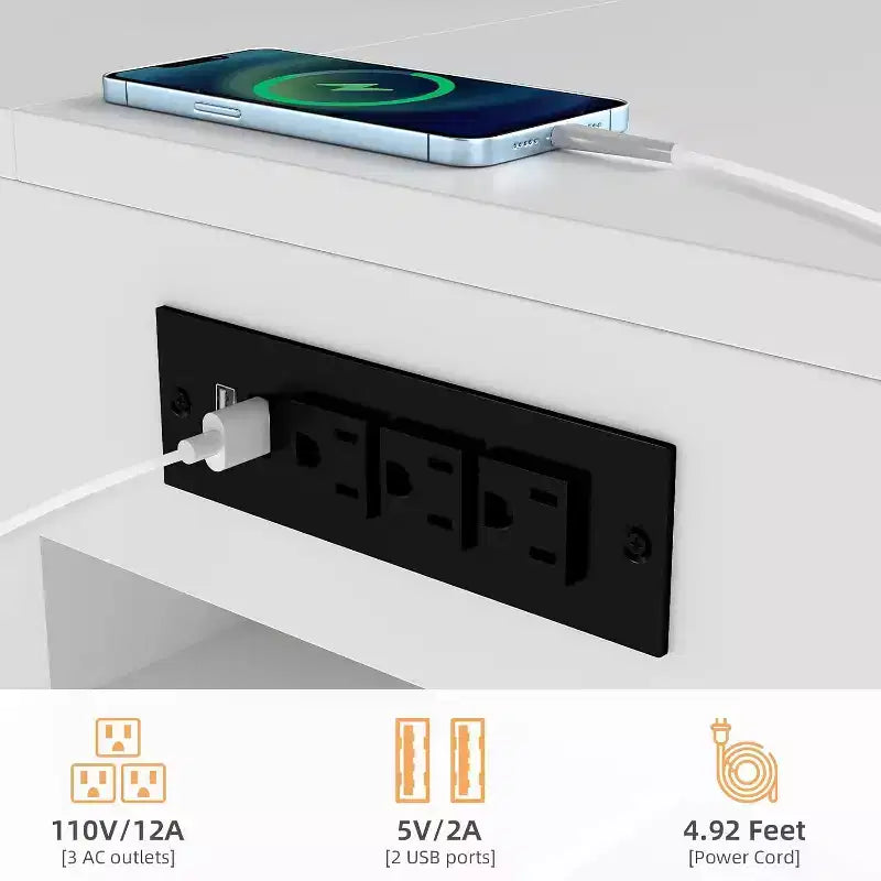 Bureau d'angle en L blanc avec tiroirs et station de recharge, 1 personne