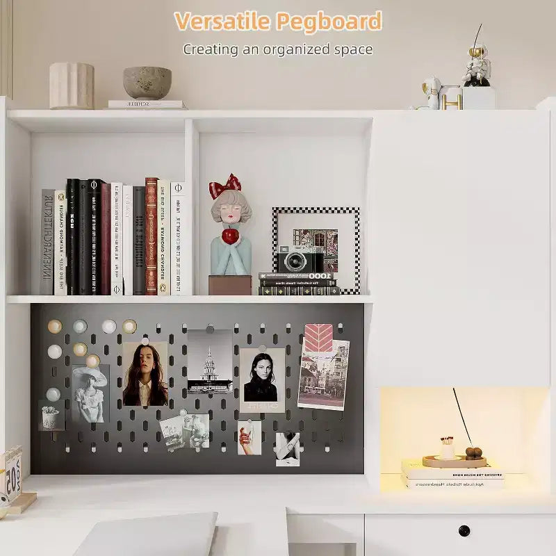 Bureau d'angle en L blanc avec tiroirs et station de recharge, 1 personne