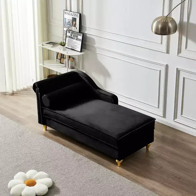 Chaise longue en velours Laurel GDFStudio avec pieds en métal et rangement