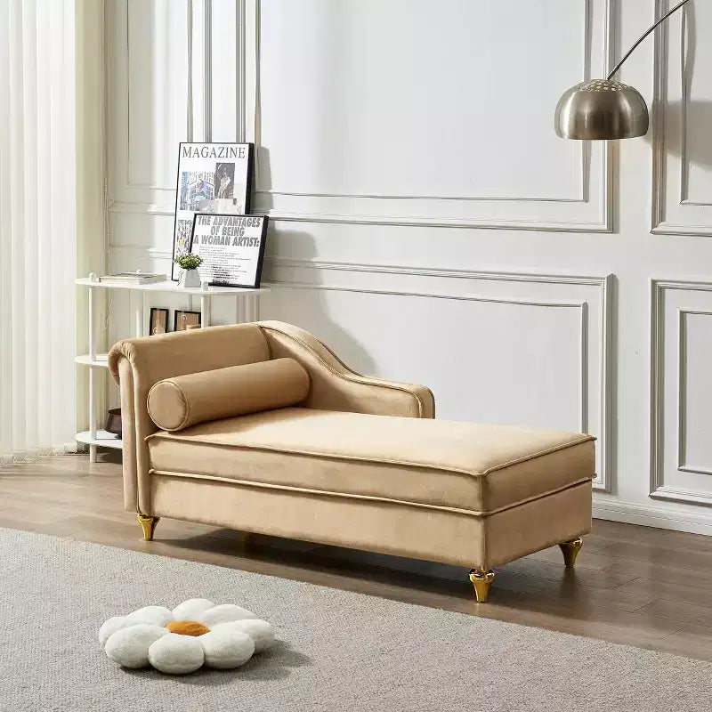 Chaise longue en velours Laurel GDFStudio avec pieds en métal et rangement