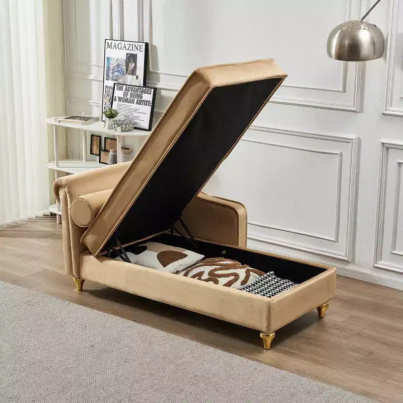 Chaise longue en velours Laurel GDFStudio avec pieds en métal et rangement