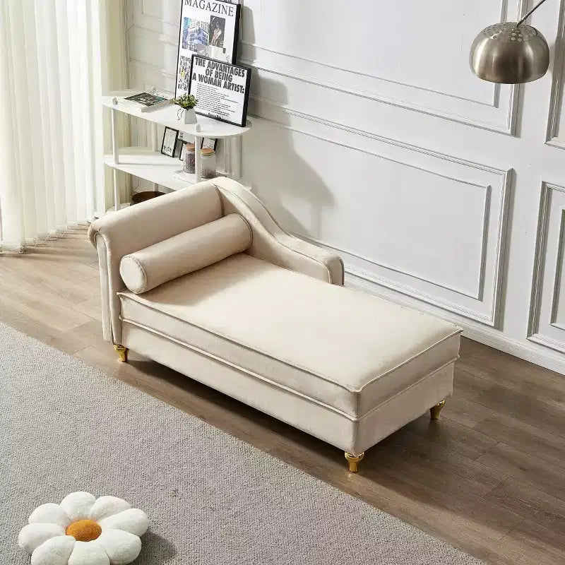 Chaise longue en velours Laurel GDFStudio avec pieds en métal et rangement