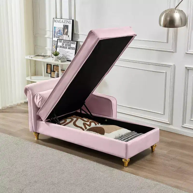 Chaise longue en velours Laurel GDFStudio avec pieds en métal et rangement