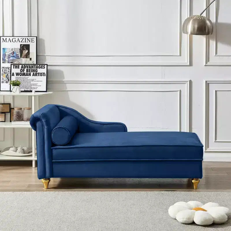 Chaise longue en velours Laurel GDFStudio avec pieds en métal et rangement