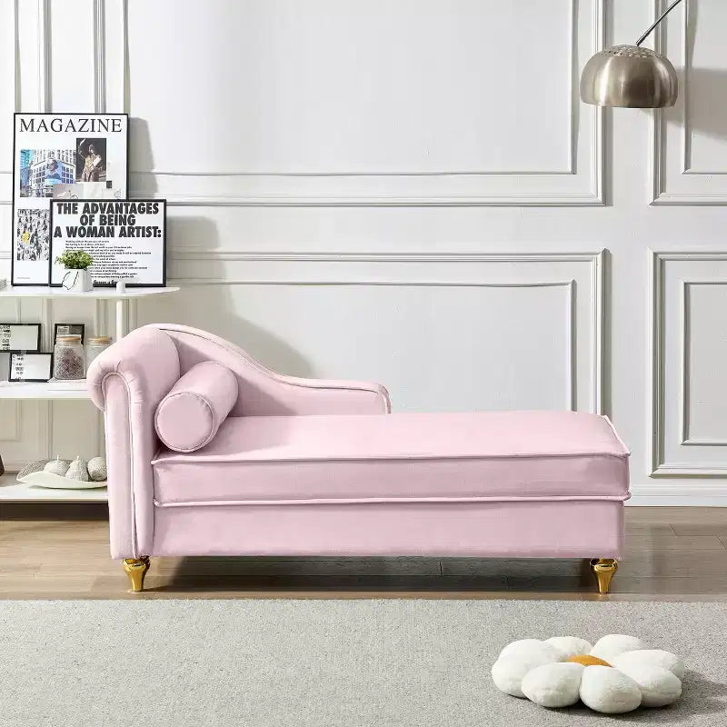 Chaise longue en velours Laurel GDFStudio avec pieds en métal et rangement