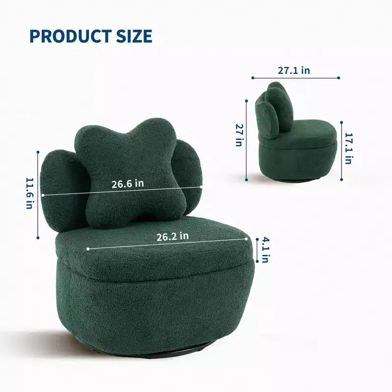 Fauteuil d'appoint pivotant en velours Teddy vert, une place, rotation à 360°