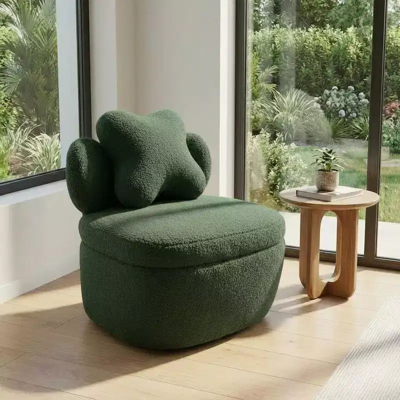 Fauteuil d'appoint pivotant en velours Teddy vert, une place, rotation à 360°