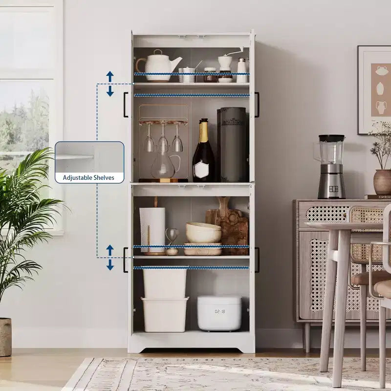 Armoire de rangement de style ferme de 71 po, meuble de rangement en bois à 4 portes avec étagères réglables, armoire de cuisine autoportante pour salle à manger et salon