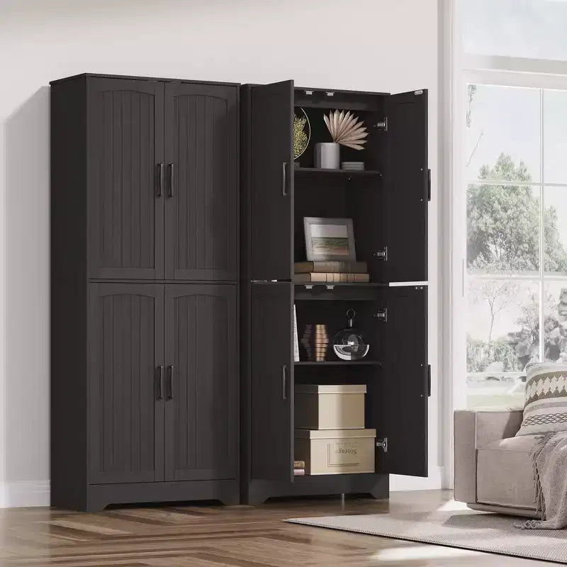 Armoire de rangement de style ferme de 71 po, meuble de rangement en bois à 4 portes avec étagères réglables, armoire de cuisine autoportante pour salle à manger et salon