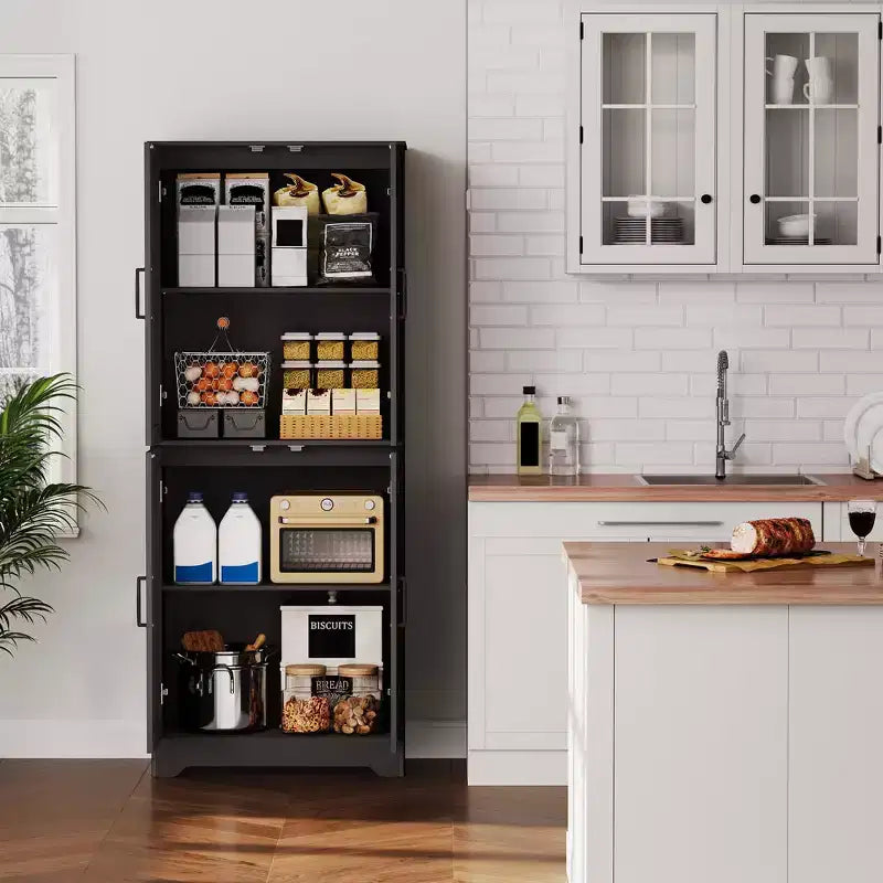 Armoire de rangement de style ferme de 71 po, meuble de rangement en bois à 4 portes avec étagères réglables, armoire de cuisine autoportante pour salle à manger et salon