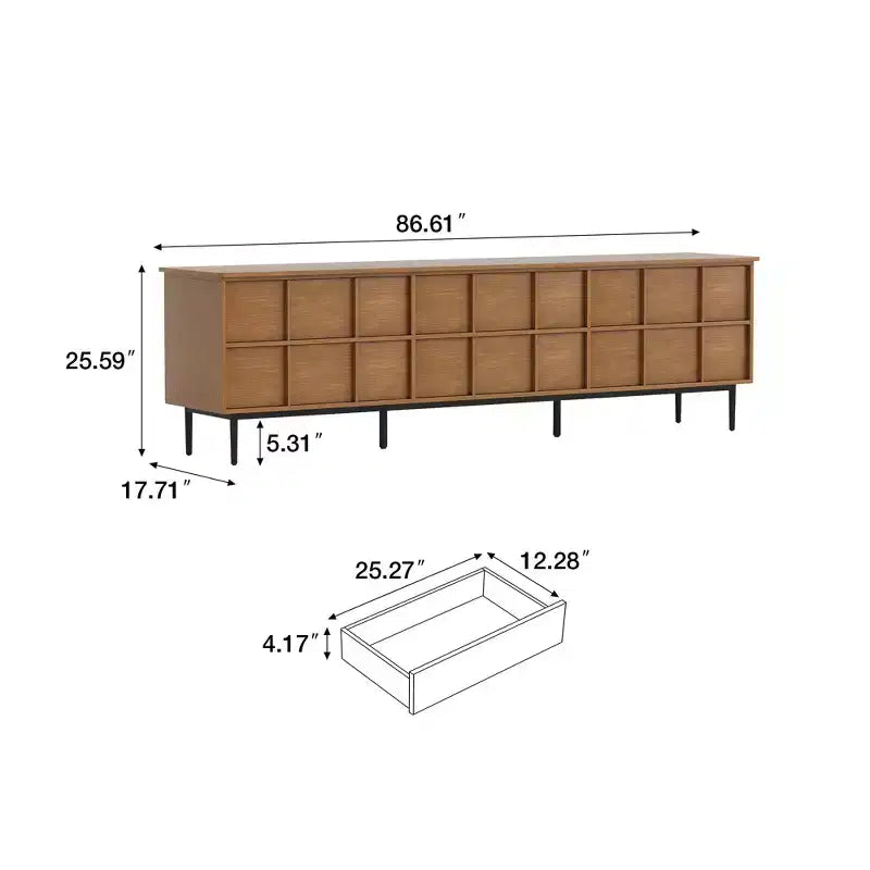 Meuble TV contemporain Luck Live 86.61 avec tiroirs multiples, pieds en métal, trous de ventilation