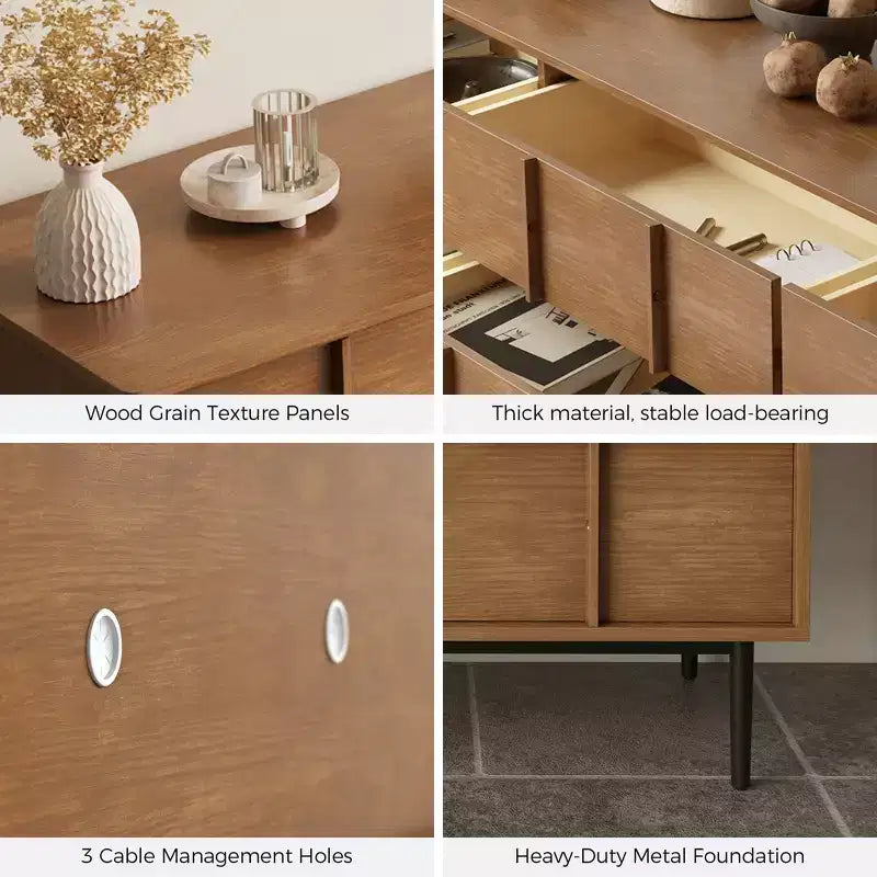Meuble TV contemporain Luck Live 86.61 avec tiroirs multiples, pieds en métal, trous de ventilation