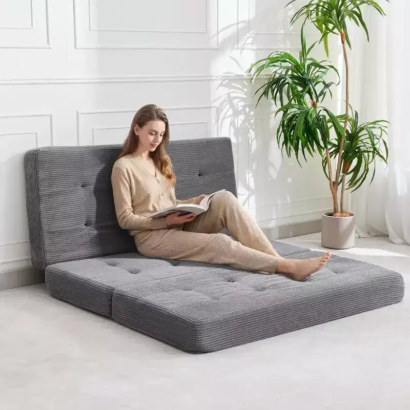 Matelas pliant à trois volets 6", Queen Size 80.4x60, Noir/Gris, 2 personnes, Côtelé touffeté