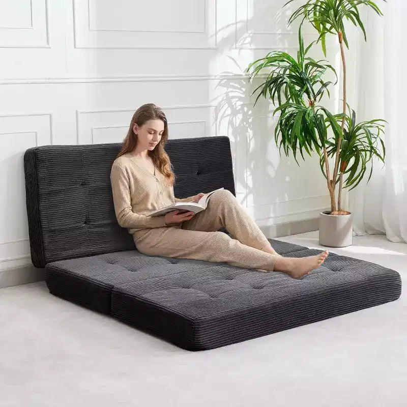 Matelas pliant à trois volets 6", Queen Size 80.4x60, Noir/Gris, 2 personnes, Côtelé touffeté