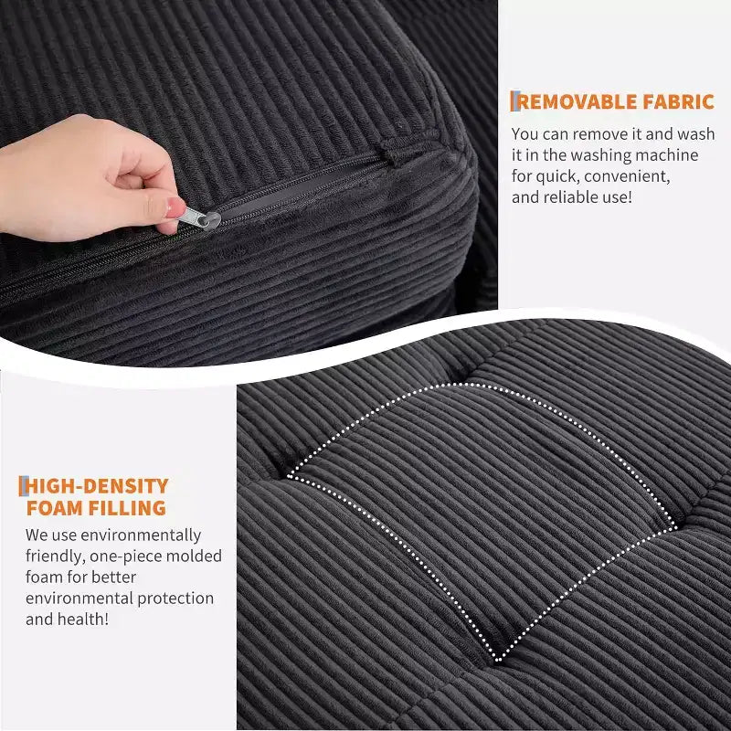 Matelas pliant à trois volets 6", Queen Size 80.4x60, Noir/Gris, 2 personnes, Côtelé touffeté