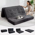 6 Tri-Fold Folding Mattress, 80.4x60 Foam Sofa/Guest Bed, Tufted Corduroy, Portable & Supportive for Camping/Living Room/Bedroom, Grey