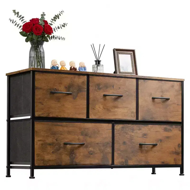 Commode à 5 tiroirs en tissu – Solution de rangement spacieuse – Commode de chambre moderne – Organisateur à cadre métallique – Grands tiroirs amovibles