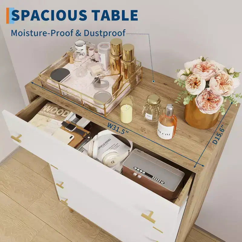 Commode à 5 tiroirs Grande de 112 cm, en bois rustique avec poignées barre, anti-basculement et compatible avec les robots aspirateurs
