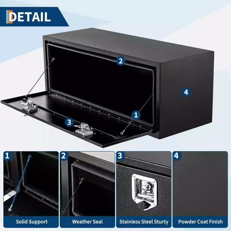 Boîte à outils de camion en acier, coffre de rangement sous caisse résistant aux intempéries, surface lisse, antirouille, pour pickup, camping-car, remorque