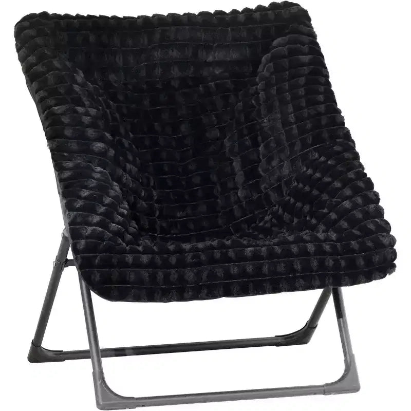 Fauteuil soucoupe en fausse fourrure extra-large Summit Adventure – Fauteuil de lecture confortable et pliable surdimensionné pour adultes et adolescents, bleu marine