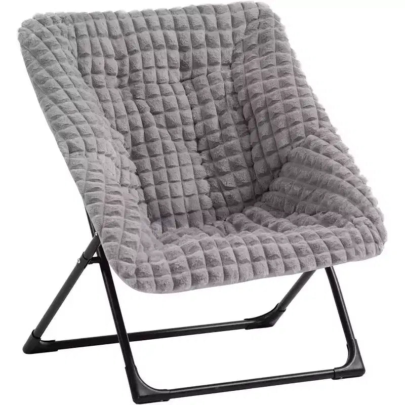 Fauteuil soucoupe en fausse fourrure extra-large Summit Adventure – Fauteuil de lecture confortable et pliable surdimensionné pour adultes et adolescents, bleu marine