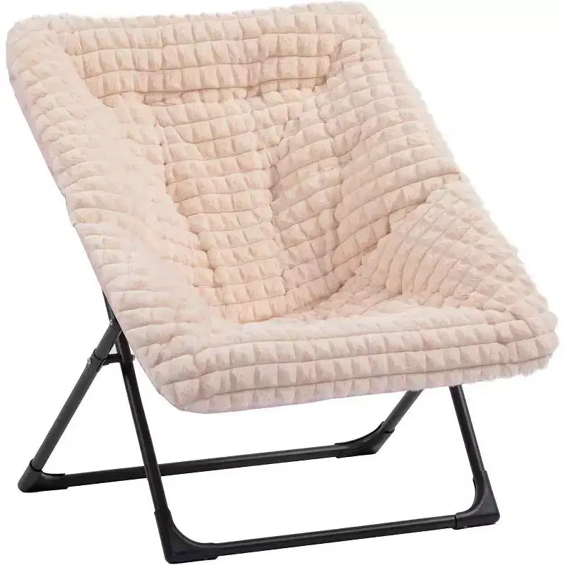 Fauteuil soucoupe en fausse fourrure extra-large Summit Adventure – Fauteuil de lecture confortable et pliable surdimensionné pour adultes et adolescents, bleu marine
