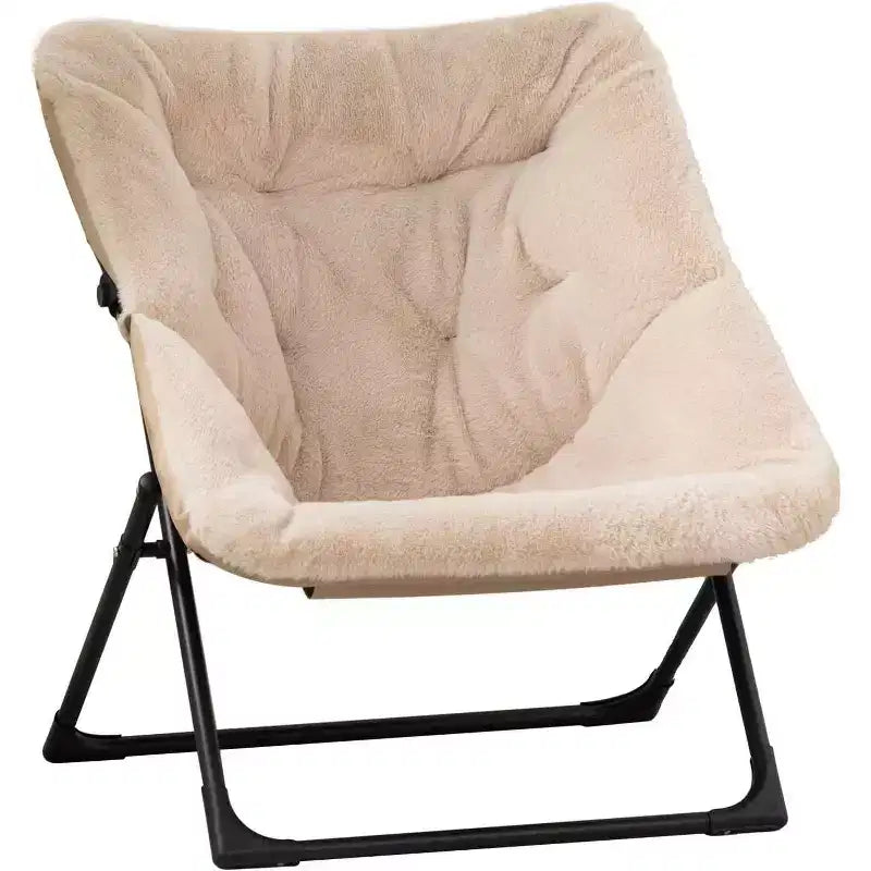 Fauteuil soucoupe en fausse fourrure extra-large Summit Adventure – Fauteuil de lecture confortable et pliable surdimensionné pour adultes et adolescents, bleu marine