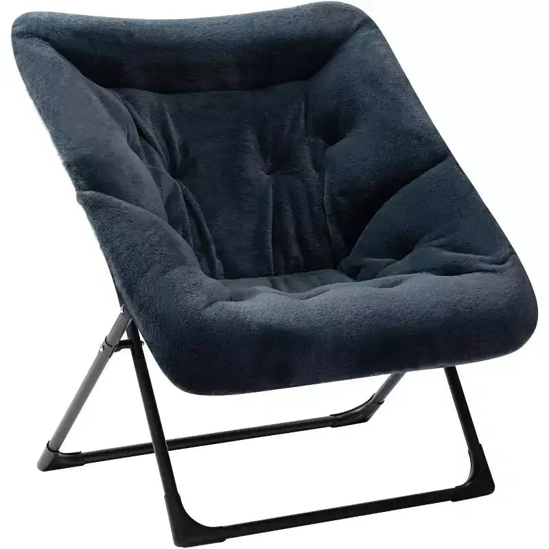 Fauteuil soucoupe en fausse fourrure extra-large Summit Adventure – Fauteuil de lecture confortable et pliable surdimensionné pour adultes et adolescents, bleu marine