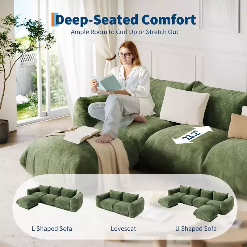 Ensemble de canapé modulaire composé de 2 causeuses, canapé nuage en chenille avec assise profonde, sans structure, pour salon, petit espace