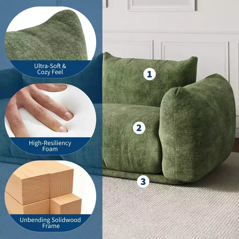 Ensemble de canapé modulaire composé de 2 causeuses, canapé nuage en chenille avec assise profonde, sans structure, pour salon, petit espace