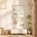 JVNOXK White Floating Makeup Vanity with Big Mirror, Wall-Mounted Storage Vanity with Drawers, Pockets & Hooks, Space-Saving for Small Space